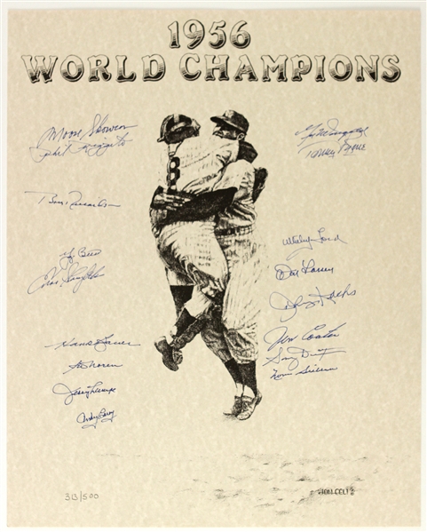 1956 New York Yankees Signed 16" x 20" Lithograph w/ 17 Signatures Including Yogi Berra, Whitey Ford, Phil Rizzuto & More (JSA Full Letter) 313/500