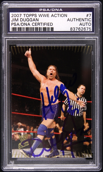 2007 Hacksaw Jim Duggan Signed WWE Action Trading Card (PSA/DNA Slabbed)