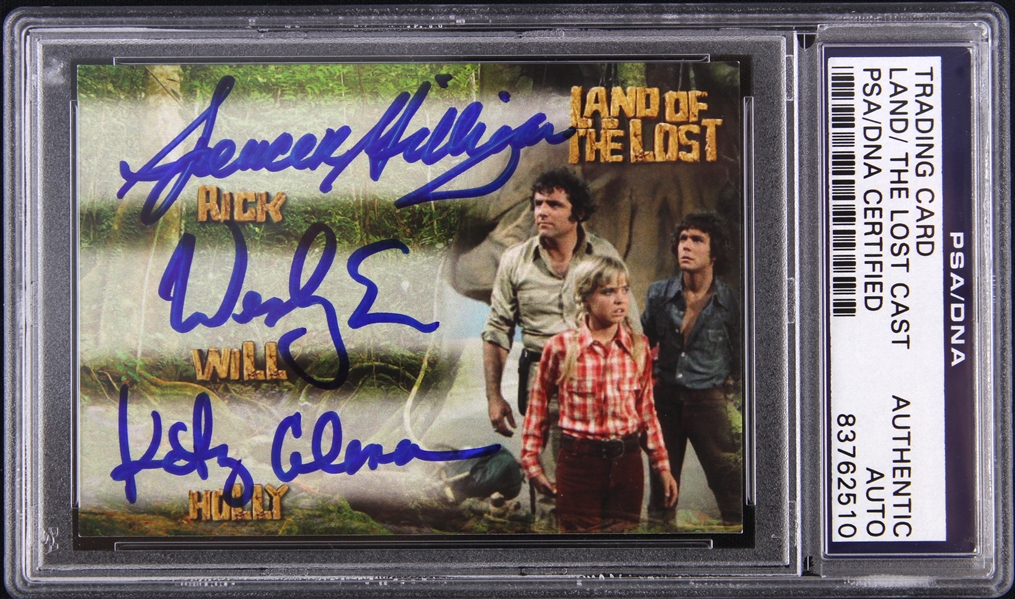 2013 Spencer Milligan Wesley Eure Kathy Coleman Rick Will Holly Signed Land of the Lost Card (PSA/DNA Slabbed)