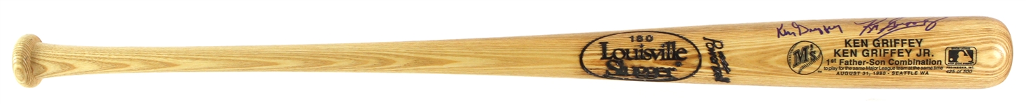 1990 Ken Griffey Ken Griffey Jr Dual Signed Louisville Slugger Commemorative Bat (JSA) 425/500
