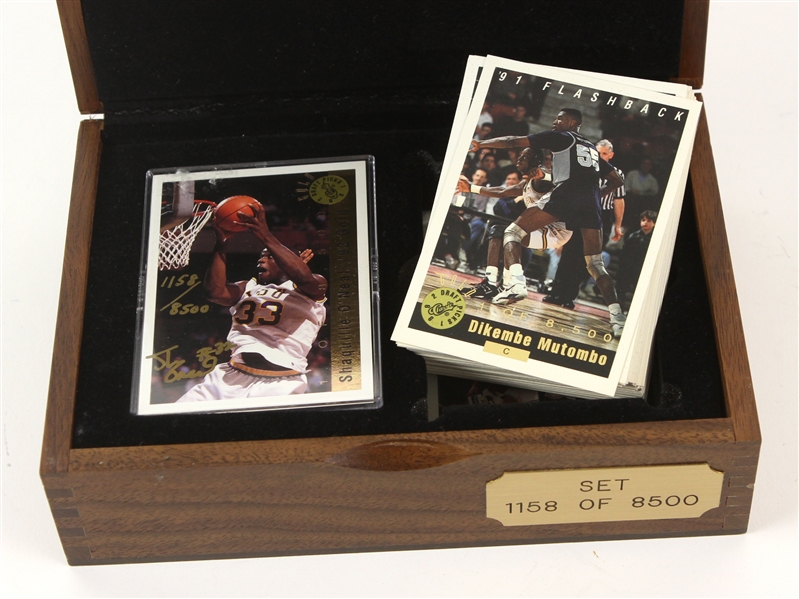 1992 Classic Basketball Draft Pick Gold Foil Stamped Set w/ Shaquille ONeal Signed Card & Wooden Case (Classic COA) 1158/8500 