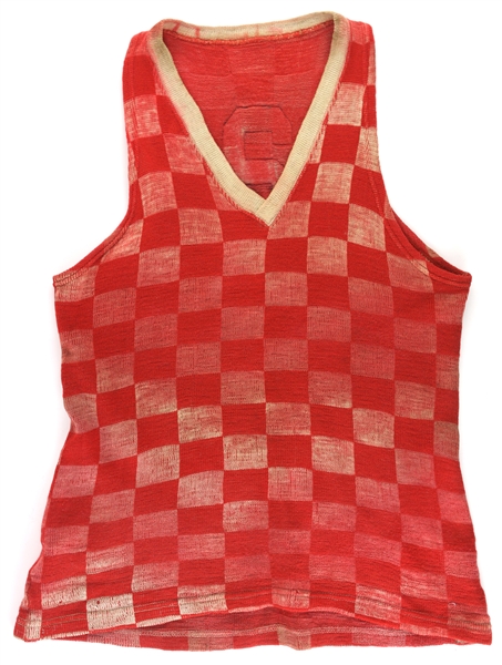 1915-28 circa Game Worn Basketball Uniform w/ Checkered Sweater Jersey & Trunks (MEARS LOA)