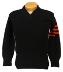 1940s circa Lowe & Campbell Sweater w/ Star, Striped Sleeve & Leather Elbow Pads