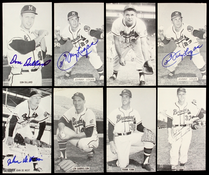 1957-63 Milwaukee Braves 3.25" x 5.5" JD McCarthy Photo Collection - Lot of 8 w/ 4 Signed Incuding Johnny Logan & More (JSA)