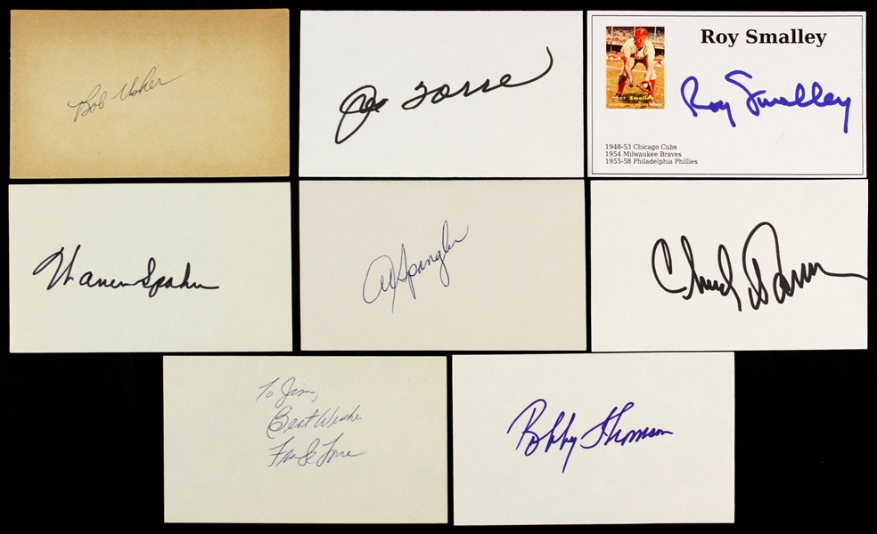 1960s Signed 3" x 5" Index Card Collection - Lot of 8 w/ Warren Spahn, Joe Torre, Bob Uecker, Bobby Thomson & More (JSA)