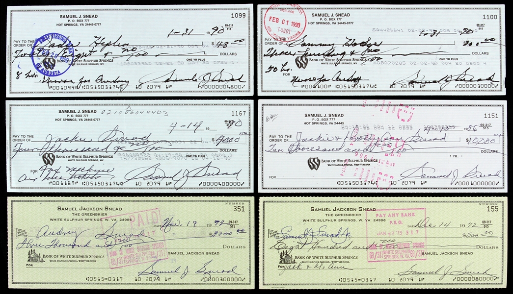 1972-90 Sam Snead 7-Time Major Champion Signed Personal Check Collection - Lot of 10 