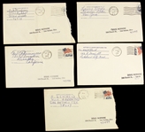 1965-67 Signed Return Envelope Collection - Lot of 5 w/ Edd Roush, Fred Fitzsimmons, Larry Doyle, Fred Marberry & Hank Severeid (JSA)