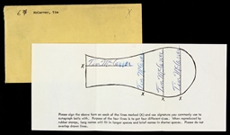 1960s Tim McCarver St. Louis Cardinals Multi Signed Autograph Template Sheet (JSA)