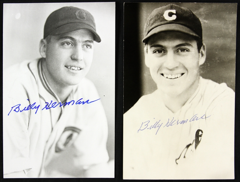 1930s Billy Herman Chiago Cubs Signed 3.5" x 5.5" Photo/Postcard Collection - Lot of 2 (JSA)