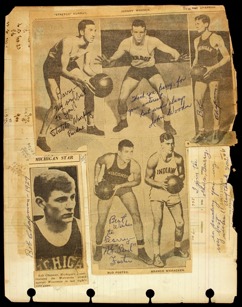 1929 circa John Wooden Bob Chapman Stretch Murphy Bud Foster Multi Signed Scrap Book Page (JSA)