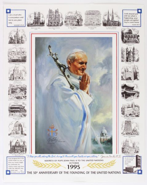 1995 Pope John Paul II Adresses the United Naitons on its 50th Anniversary 16" x 20" Print 