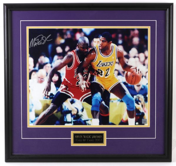 2000s Magic Johnson Los Angeles Lakers Signed 25" x 27" Framed Display (JSA)