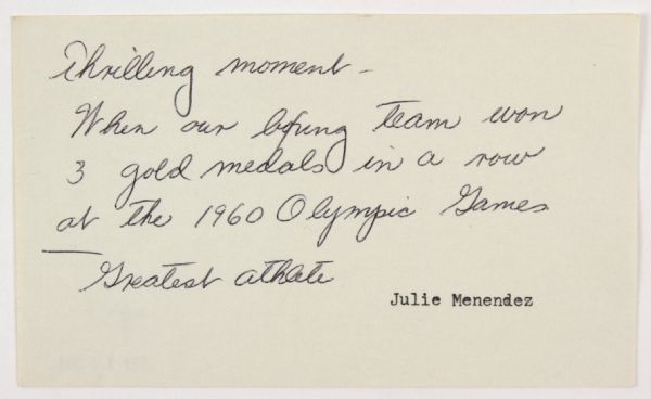 1980 Julie Menendez Muhammad Alis Olympic Boxing Trainer Handwritten Notecard