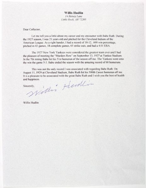 1980s Willis Hudlin Cleveland Indians Signed Info Sheet (JSA)