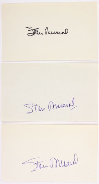 1970s Stan Musial St. Louis Cardinals Signed Index Card Collection - Lot of 3 (JSA)