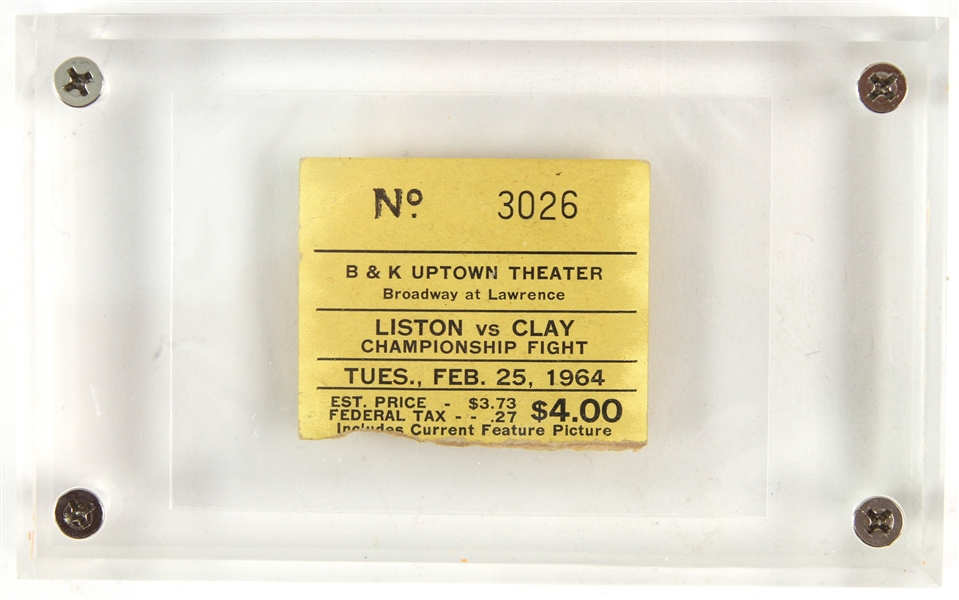 1964 (February 25) Cassius Clay Sonny Liston World Heavyweight Title Bout Closed Circuit Ticket Stub