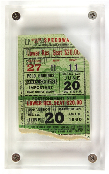 1960 (June 20) Floyd Patterson Ingemar Johansson Heavyweight Title Bout Ticket Stub