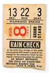 1953 (August 8) Milwaukee Braves Pittsburgh Pirates Milwaukee County Stadium Ticket Stub (Mathews Hits 35th HR of Season, 60th of Career)
