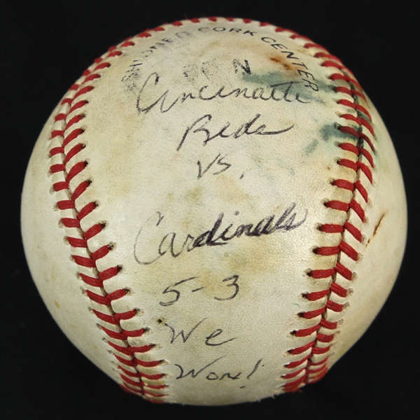 1984 (May 18) St. Louis Cardinals Cincinnati Reds ONL Feeney Busch Stadium Game Used Baseball (MEARS LOA)