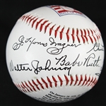 1936 Babe Ruth Ty Cobb Walter Johnson Honus Wagner Christy Mathewson Facsimile Signed Hall of Fame Baseball 