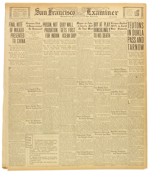 1915 (May 7) San Francisco Examiner Newspaper w/ Box Score from Babe Ruths First Career Home Run