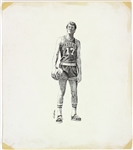 1970s John Havlicek Boston Celtics 17" x 20" Illustration Art by Bill Duehren