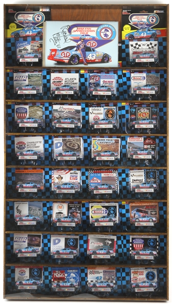 1990s Richard Petty 20" x 36" Enclosed Display w/ Signed Photo & 30 MOC Matchbox Cars (JSA)