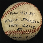 1970 (June 28) Willie Stargell Pittsburgh Pirates ONL Feeney Game Used Foul Tip Baseball (MEARS LOA) Last Game at Forbes Field