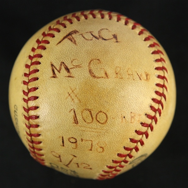 1978 (September 12) Dave Parker Pittsburgh Pirates Game Used ONL Feeney MVP Season 100th RBI Home Run Baseball (MEARS LOA) 