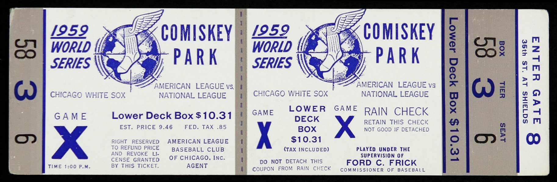 1959 Chicago White Sox Comiskey Park Game X Full World Series Ticket