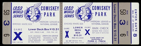 1959 Chicago White Sox Comiskey Park Game X Full World Series Ticket