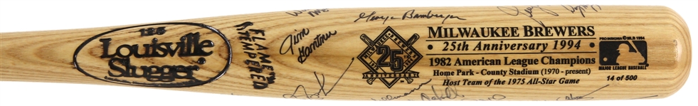 1994 Milwaukee Brewers Multi Signed Louisville Slugger Franchise 25th Anniversary Bat w/ 20 Signatures Including George Bamberger, Jim Gantner, Mike Caldwell & More (JSA)