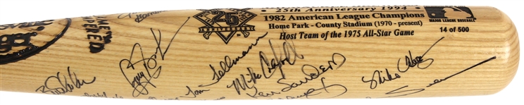 1994 Milwaukee Brewers Multi Signed Louisville Slugger Franchise 25th Anniversary Bat w/ 20 Signatures Including George Bamberger, Jim Gantner, Mike Caldwell & More (JSA)