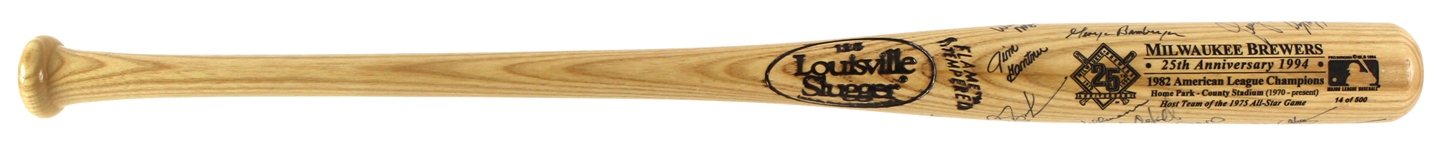 1994 Milwaukee Brewers Multi Signed Louisville Slugger Franchise 25th Anniversary Bat w/ 20 Signatures Including George Bamberger, Jim Gantner, Mike Caldwell & More (JSA)
