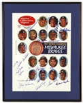 1997 Milwaukee Braves 1957 World Series Champions Multi Signed 16" x 20" Framed Display w/ 20 Signatures Including Hank Aaron, Warren Spahn, Eddie Mathews & More (JSA)