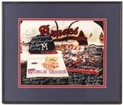 1990s  Milwaukee Braves 1957 World Series Champions Multi Signed 16" x 19" Framed Display w/ 20 Signatures Including Hank Aaron, Warren Spahn, Eddie Mathews & More (JSA)