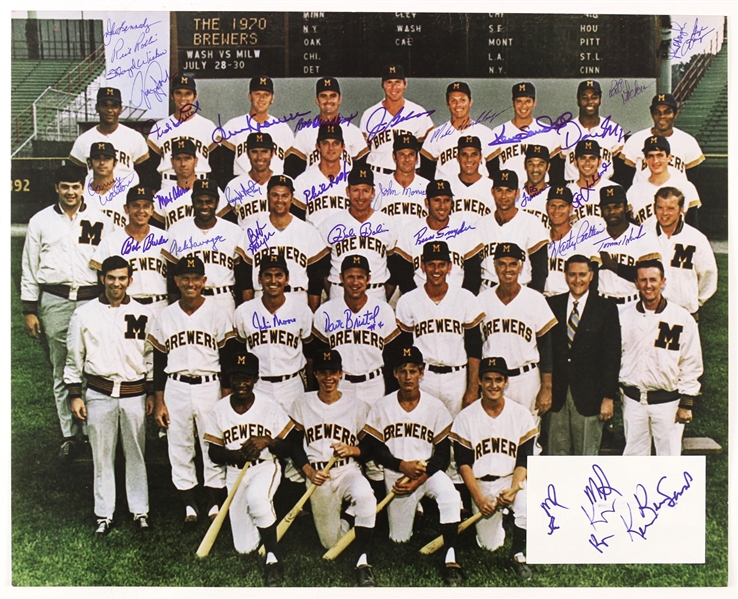 1970 Milwaukee Brewers Inauguaral Season Team Signed 16" x 20" Photo w/ 30 Signatures Including Tommy Harper, Marty Pattin, Ken Sanders & More  (JSA)
