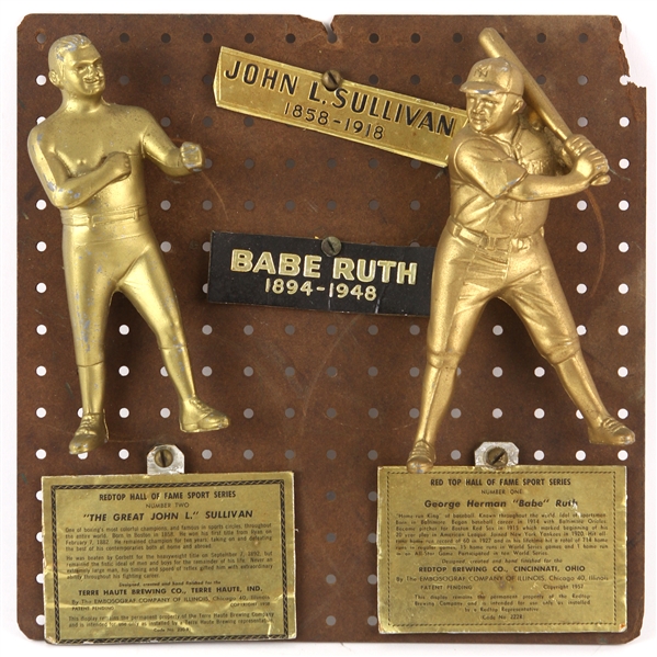 1957-58 John L. Sullivan Babe Ruth Redtop Hall of Fame Sports Series Figures 11.5" x 11.5" Display