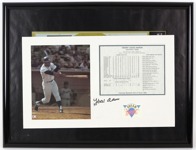 1980s Hank Aaron Atlanta Braves Signed 19" x 26" Framed Display (JSA)