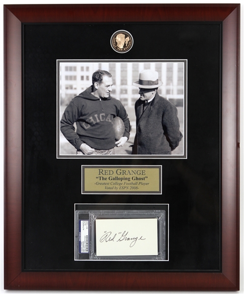 2000s Red Grange Chicago Bears 19" x 23" Framed Display w/ PSA/DNA Slabbed Signed Cut