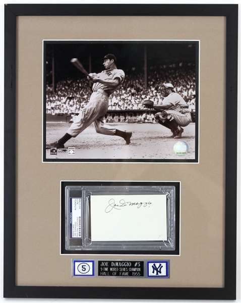 1990s Joe DiMaggio New York Yankees 16" x 20" Framed Display w/ PSA/DNA Slabbed Signed Index Card