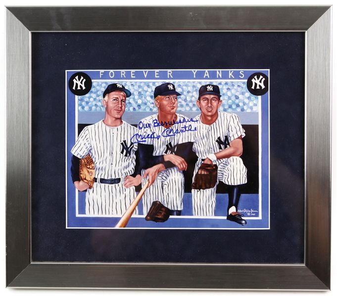 1987 Mickey Mantle New York Yankees Signed 14" x 16" Framed Forever Yanks Robert Stephen Simon Lithograph (JSA/Steiner)