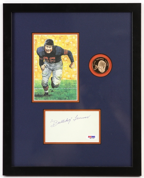 1990s Bulldog Turner Chicago Bears 12" x 15" Framed Display w/ Signed Index Card (PSA/DNA)
