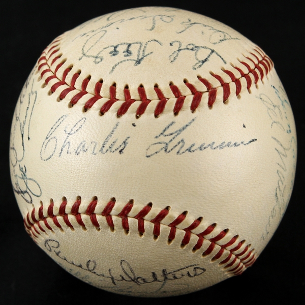 1955 Milwaukee Braves Team Signed ONL Giles Baseball w/ 23 Signatures Including Hank Aaron, Eddie Mathews, Johnny Logan & More (PSA/DNA)
