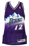 1997-98 John Stockton Utah Jazz Signed Game Worn Road Jersey (MEARS LOA/JSA Full Letter)