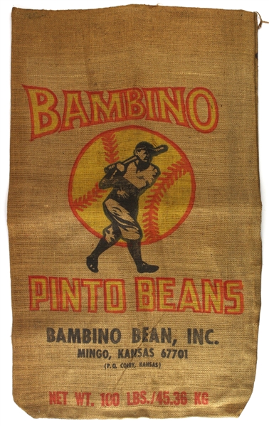 1960s Babe Ruth Bambino Pinto Beans 100 Lb. Burlap Sack