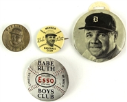 1920s-30s Babe Ruth New York Yankees Pinback Button & Counter Wheel Collection - Lot of 4