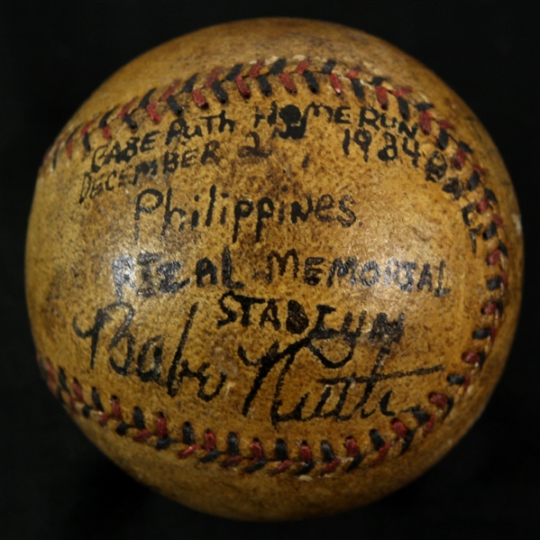 1934 (December 2) Babe Ruth Signed (traced) Far Eastern Championship Games Rizal Memorial Stadium Home Run Baseball (MEARS LOA/)