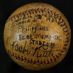 1934 (December 2) Babe Ruth Signed (traced) Far Eastern Championship Games Rizal Memorial Stadium Home Run Baseball (MEARS LOA/)