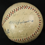 1927 New York Yankees Team Signed OAL Johnson Baseball w/ 23 Signatures Including Babe Ruth (clubhouse), Lou Gehrig, Tony Lazzeri, Earle Combs, Waite Hoyt & More (JSA)